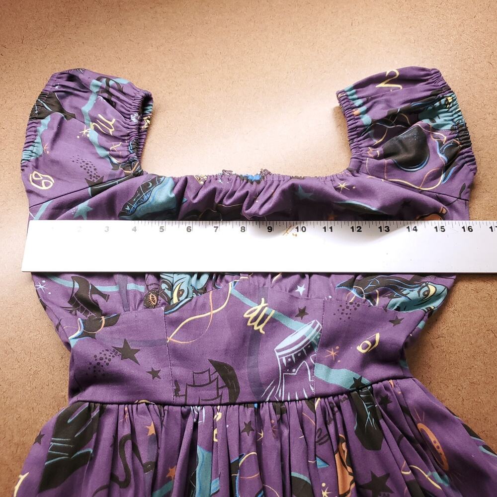 Pinup Couture Fortune Teller Off-Shoulder Fit & Flare Dress XS Purple Pockets - Picture 5 of 8